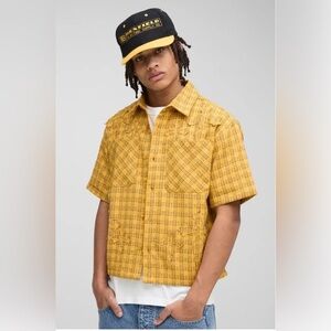 Casual Yellow Checkered Men's Shirt